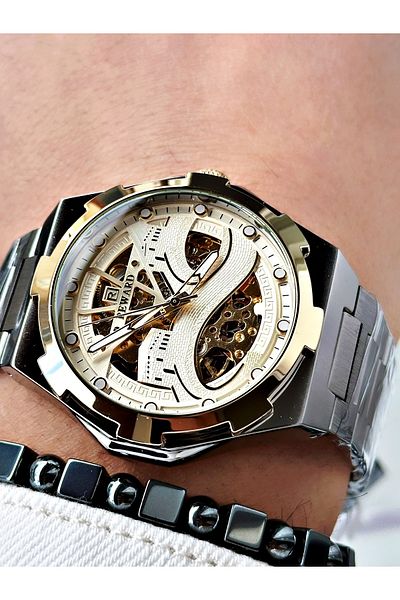 Reward Smoked Color Kaaba Pattern Automatic Mechanism Men's Wristwatch + Bracelet