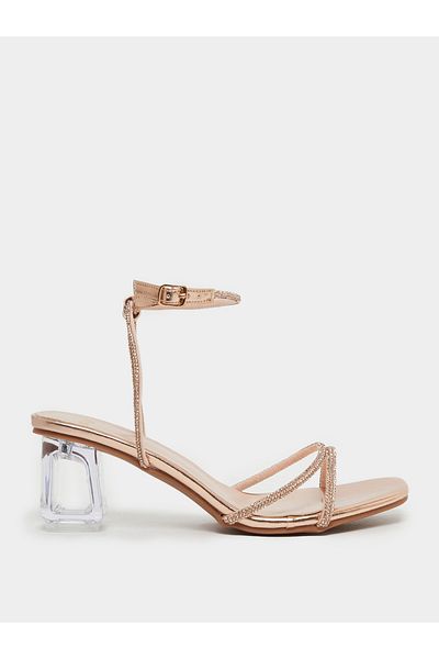 Styli Embellished Strap Transparent Block Heel Sandals
