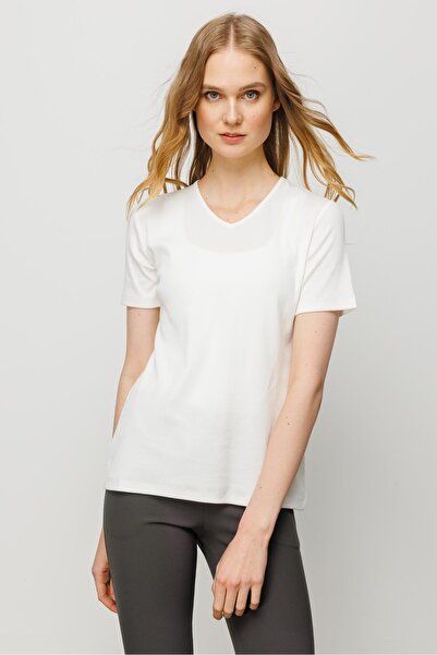 Desen Triko Women's V-Neck Camisole Cotton T-shirt White