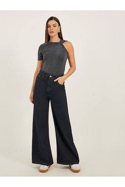 Styli Textured Asymmetrical Neck One Sleeve Top