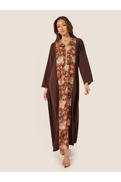 Styli Floral Printed Panel A-Line Jalabyia