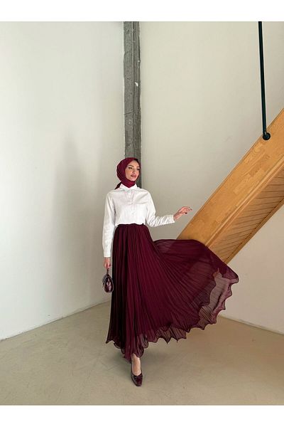 Aranlı tekstil Fusta Hijab plisată din șifon