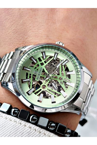 Reward Silver Color Skeleton Model Automatic Steel Band Men Wristwatch + Bracelet