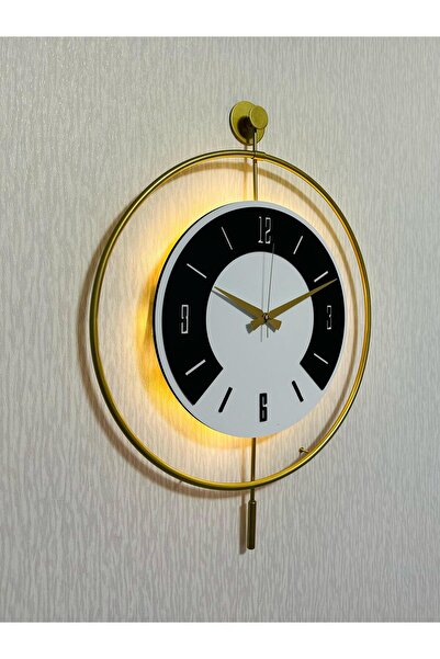 Pey Aksesuar 50x70 cm Metal Ahşap Ve Işığın Muhteşem Uyumu Duvar Saati dekoratif