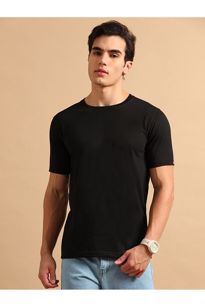 Bushirt By Styli Solid Round Neck Short Sleeve T-Shirt