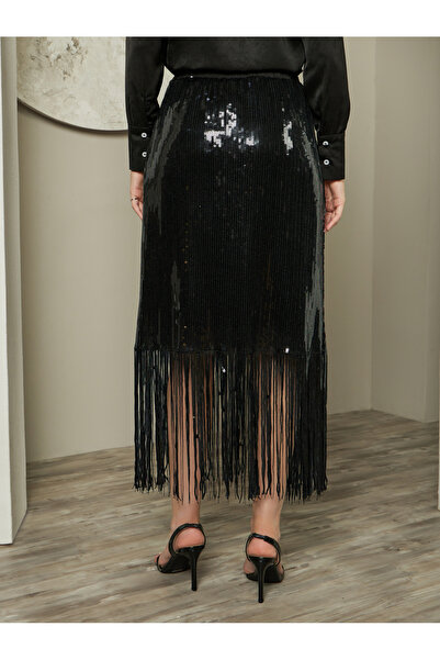Styli Black Sequined A-Line Evening Midi Skirt