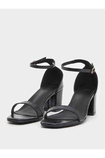 Styli Plain Ankle Strap Block Heel Sandals