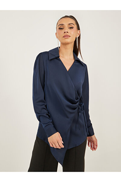 Styli بلوزة طويلة ملفوفة حول الخصر برباط من الساتان