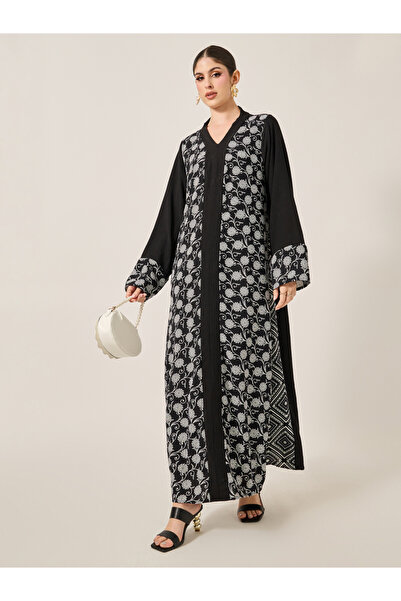 Styli جلابية مطبوعة بفتحة رقبة على شكل حرف V وخط A