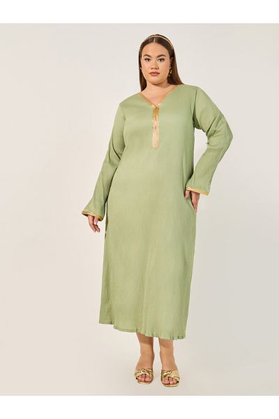 Styli Plus Size Textured V-Neck A-Line Jalabyia