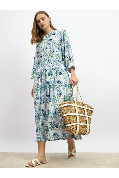 Styli Floral Printed Midi A-Line Dress