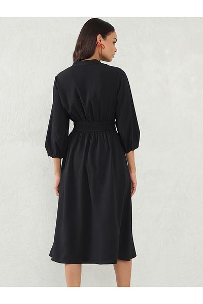 Femmella By Styli Solid Cinched Waist A-Line Midi Dress