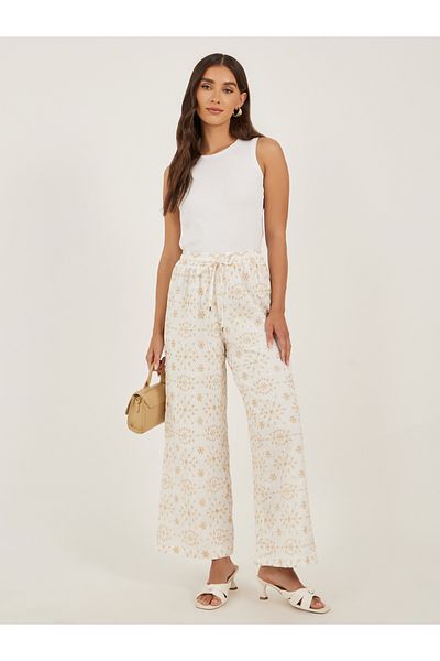 Styli Printed Wide Leg Pants with Drawstring