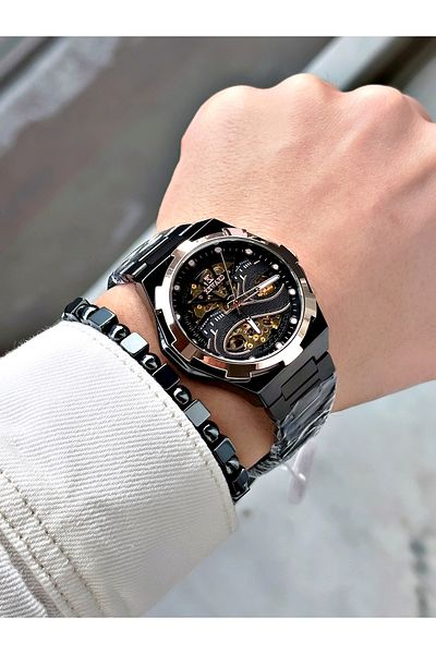 Reward Black Color Kaaba Pattern Automatic Mechanism Men's Wristwatch + Bracelet