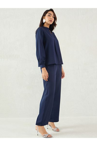 Femmella By Styli Solid Collared Top and Pants Co-Ords