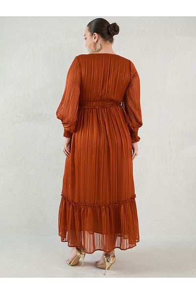 Femmella By Styli Plus Size Self Design Lurex V Neck A-Line Maxi Dress