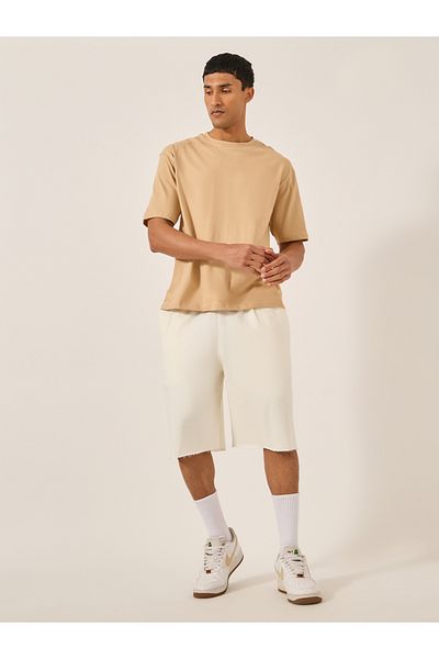 Styli Solid Raw Edge Hem Terry Oversized Shorts