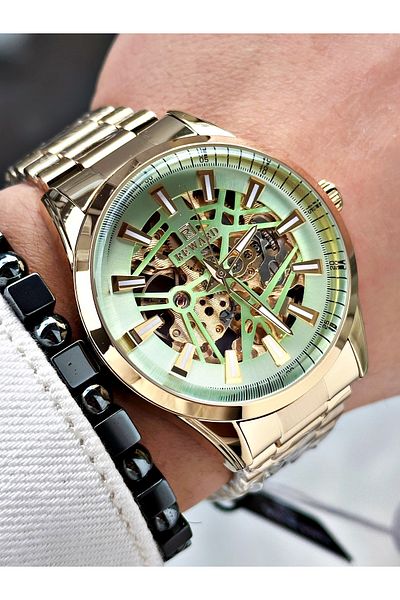 Reward Silver Color Skeleton Model Automatic Steel Band Men Wristwatch + Bracelet