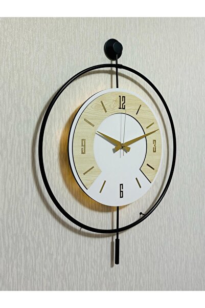 Pey Aksesuar 50x70 cm Metal Ahşap Ve Işığın Muhteşem Uyumu Duvar Saati dekoratif