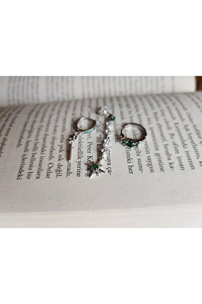 ALLEGRİA أقراط ثلاثية من الفولاذ والزمرد الفضي