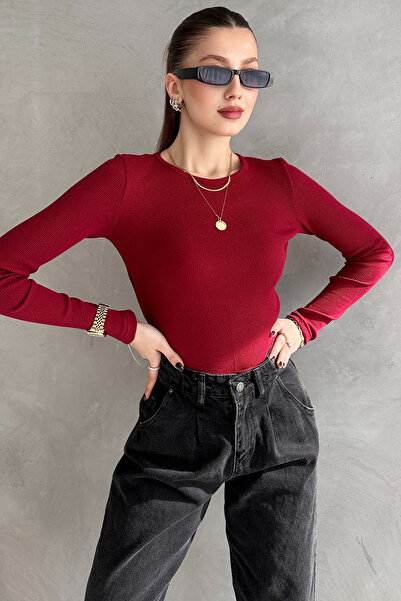 EYYE Bordo Kaşkorse Sırt Dekolteli Bluz