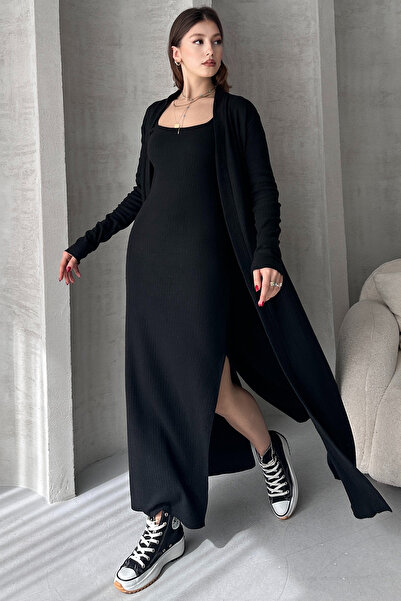 EYYE Siyah Uzun Hırka Uzun Elbise İkili Takım