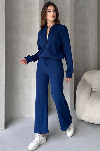 EYYE Saks Blue Camisole Pants Bomber Jacket Women's Bottom Top Set