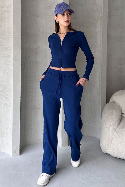 EYYE Saks Blue Camisole Pants Zipper Blouse Women's Bottom Top Set
