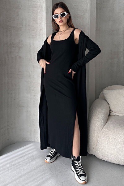 EYYE Siyah Uzun Hırka Uzun Elbise İkili Takım