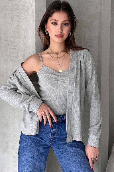 EYYE Gray Melange Athlete Cardigan Double Set