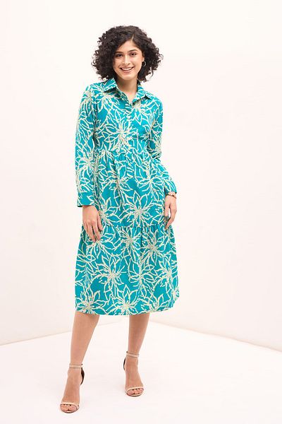 Salt Attire Women's Solid Midi Dress With Spread Collar Perfect For Casual Outings