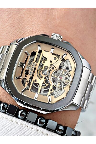 Reward Gümüş Renk Otomatik İskelet Kare Model Mekanizma Erkek Kol Saati + BİLEKLİK