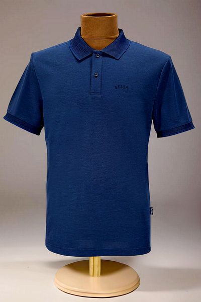 BESSA Ανδρικό μπλουζάκι με γιακά πόλο Navy Blue με στάμπα μπράτσο χωρίς τσέπη χωρίς μπούκλες Απαλή υφή