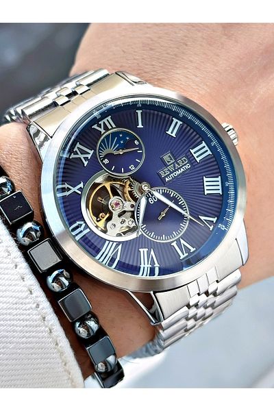 Reward Silver Color Automatic Mechanism Roman Numeral Men Wristwatch + Bracelet