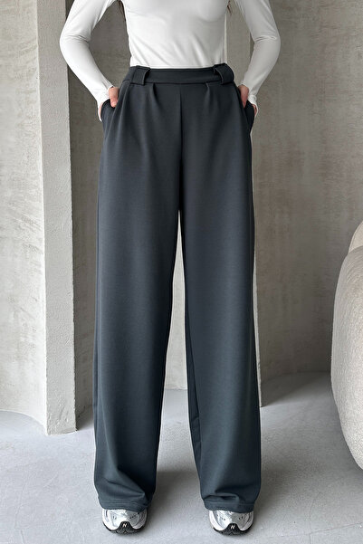 EYYE Antrasit Krep Kumaş Salaş Kesim Kadın Pantolon