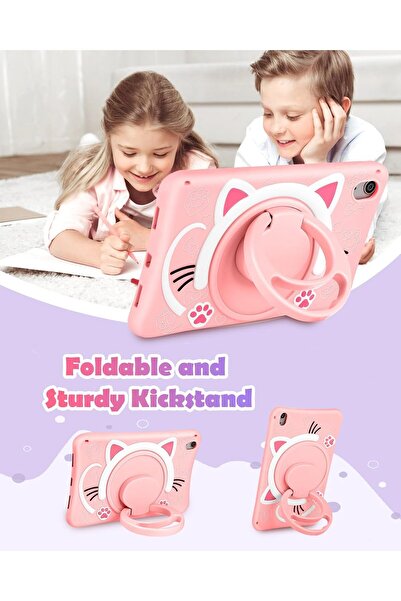 TEKNETSTORE For Honor Pad X8A 11 Inch Compatible Pink Cat Kids Case Fun Protective with Strap 360 Rotatable Stand