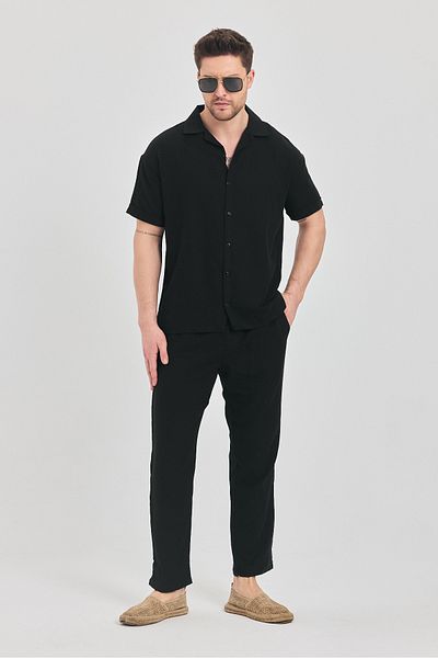 gm giyimarket Men's 100% Linen Shirt-Pants Set