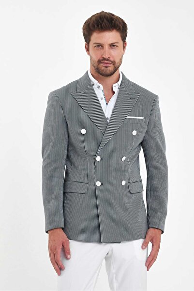 Savira Slimfit Men's Double Breasted Jacket Patterned Drop 6 Davos337