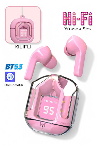 MATEO Bluetooth Kulaklık Kadın Erkek ios Android Uyumlu Dokunmatik Stereo Şeffaf LED Ekran Extra Bass TWS