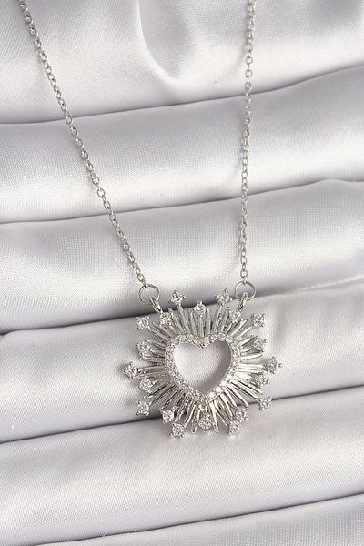 Clariss 316L Steel Silver Color Zircon Stone Heart Model Women's Necklace