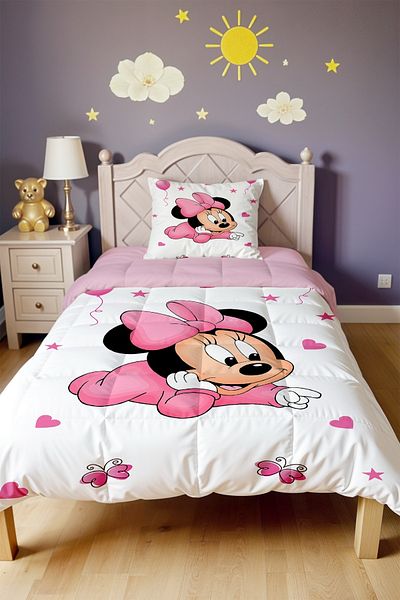 EVPANYA Pink Minnie Patterned Single Quilt and Pillowcase