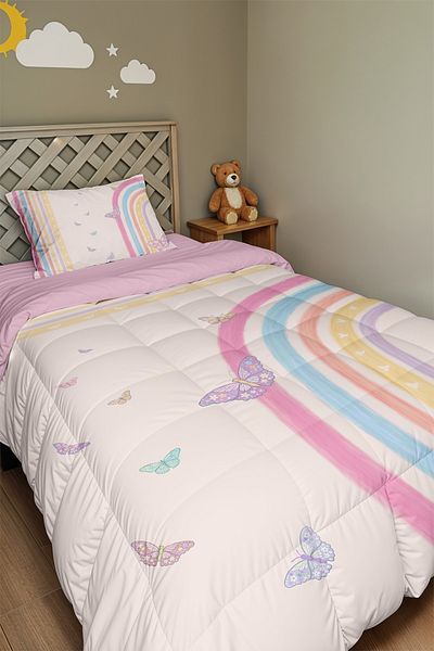 EVPANYA Butterfly Rainbow Patterned Single Duvet and Pillowcase
