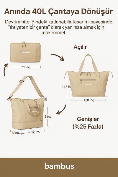 Bambus Home Expandable and Shrinkable Gusseted Daily-Travel-Travel-Shoulder Bag