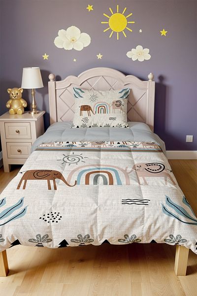 EVPANYA Antique Safari Patterned Single Quilt and Pillowcase