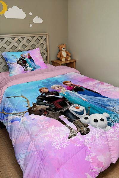 EVPANYA Castle Elsa and Her Friends Patterned Single Quilt and Pillowcase