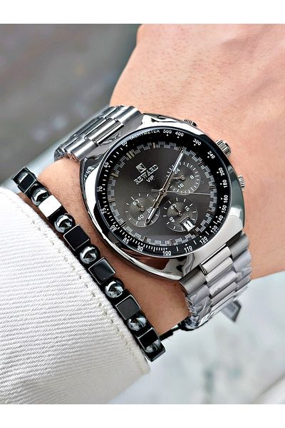 Reward Silver Color Large Case Sports Model Function Men's Wristwatch + Bracelet