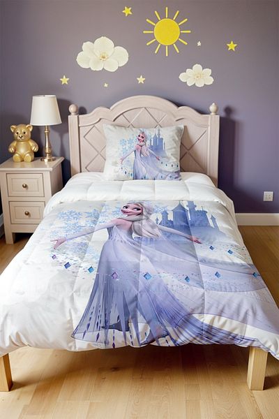 EVPANYA Blue Dream Castle Elsa Patterned Single Quilt and Pillowcase