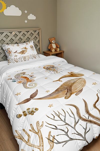 EVPANYA Bohemian Cute Submarine Patterned Single Quilt and Pillowcase