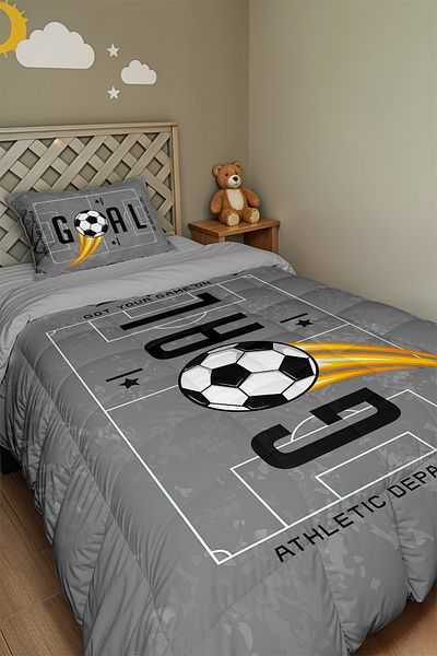 EVPANYA Gray Stadium Goal Written Patterned Single Quilt and Pillowcase
