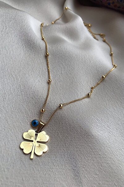 stainles steel NAZAR BONCUKLU 4 YAPRAKLI YONCA KOLYE